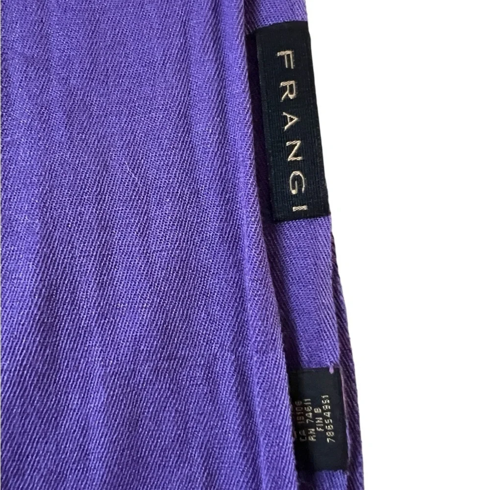 Frangi large 50/50 silk & wool solid purple scarf / wrap with fringe